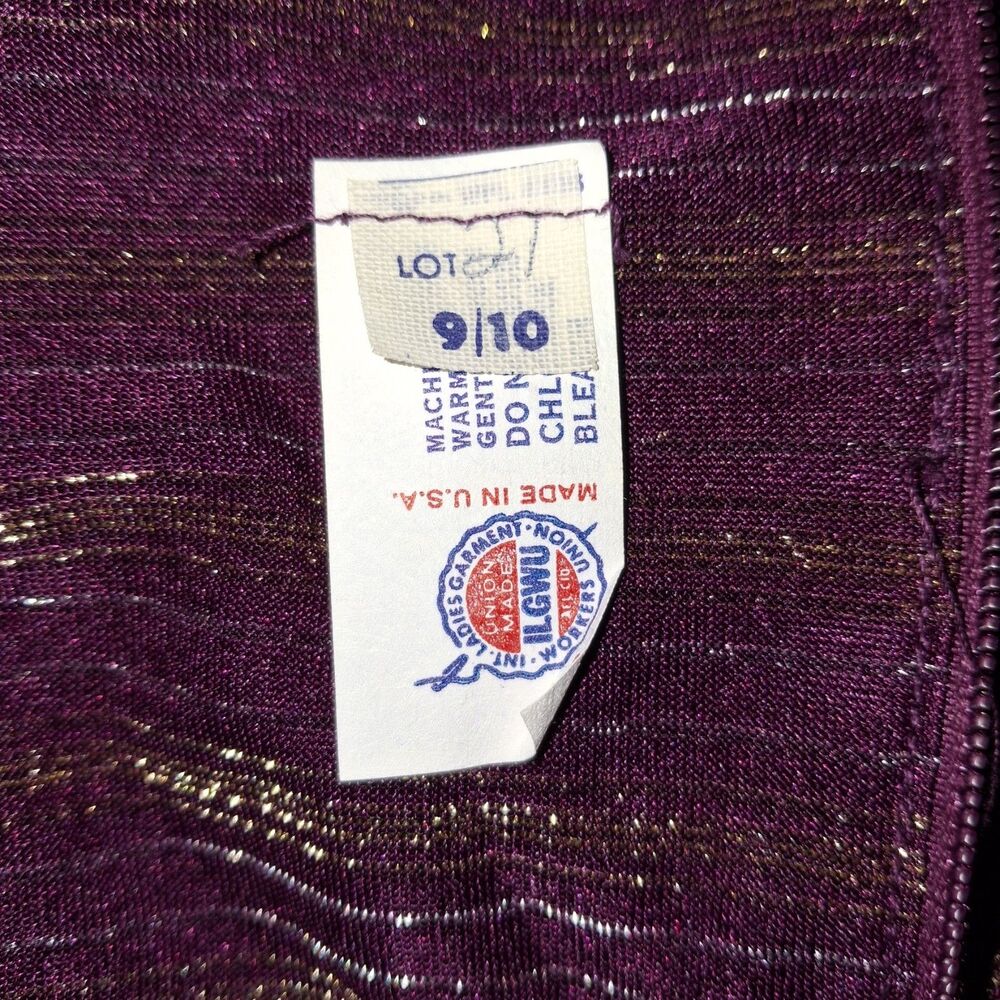 Vtg 70s Wine sash belt Polyester Draped neck metallic strips disco dress sz 9/10 - Picture 7 of 8